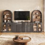BELLEZE TV Stand Storage 4 Piece Set, Modern Modular Entertainment Center with Storage Tall Media Console with Glass doors, Wood Side Cabinets for Living Room, Ebony