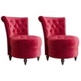 thumbnail image 1 of BELLEZE Throne Royal Chair Set of 2, Button-Tufted Accent Chair, Upholstered Velvet Chair, Low Back Armless Chair with Thick Padding and Rubberwood Legs - Malik (Red), 1 of 7