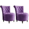 thumbnail image 1 of BELLEZE Throne Royal Chair Set of 2, Button-Tufted Accent Chair, Upholstered Velvet Chair, Low Back Armless Chair with Thick Padding and Rubberwood Legs - Malik (Purple), 1 of 7