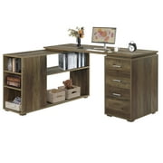 BELLEZE Trition L Shaped Computer Desk Home Office Corner Desk With Open Shelves And Drawers, Rustic Oak
