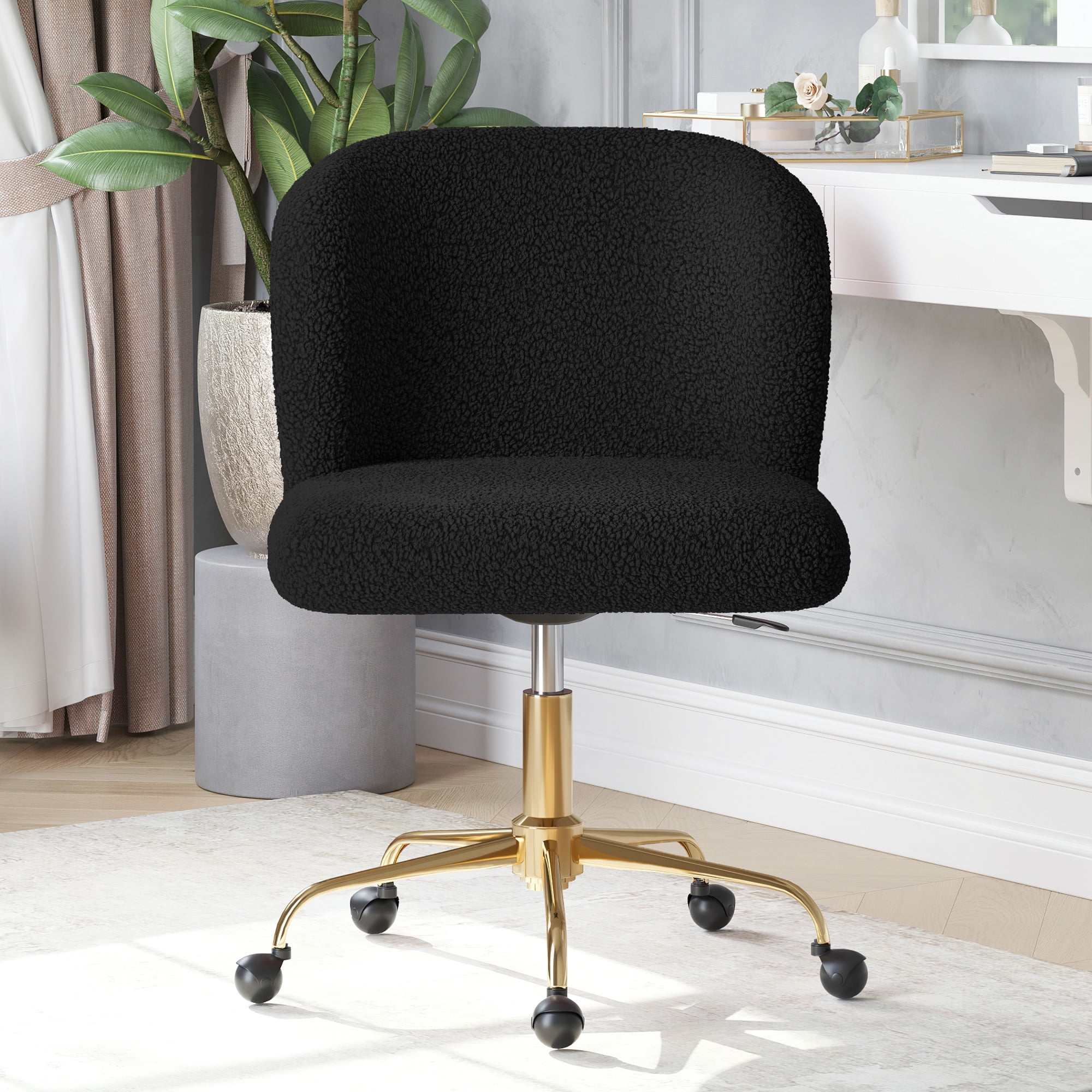 Upholstered desk chair on wheels sales