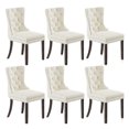 thumbnail image 1 of BELLEZE Upholstered Dining Chairs Set of 6, Teddy Fleece Luxury Dining Room Chairs with Button  Back, Nailhead Trim, Pull-ring, Solid Wood Legs for Kitchen, Living Room, Restaurant - Chandler (White), 1 of 7