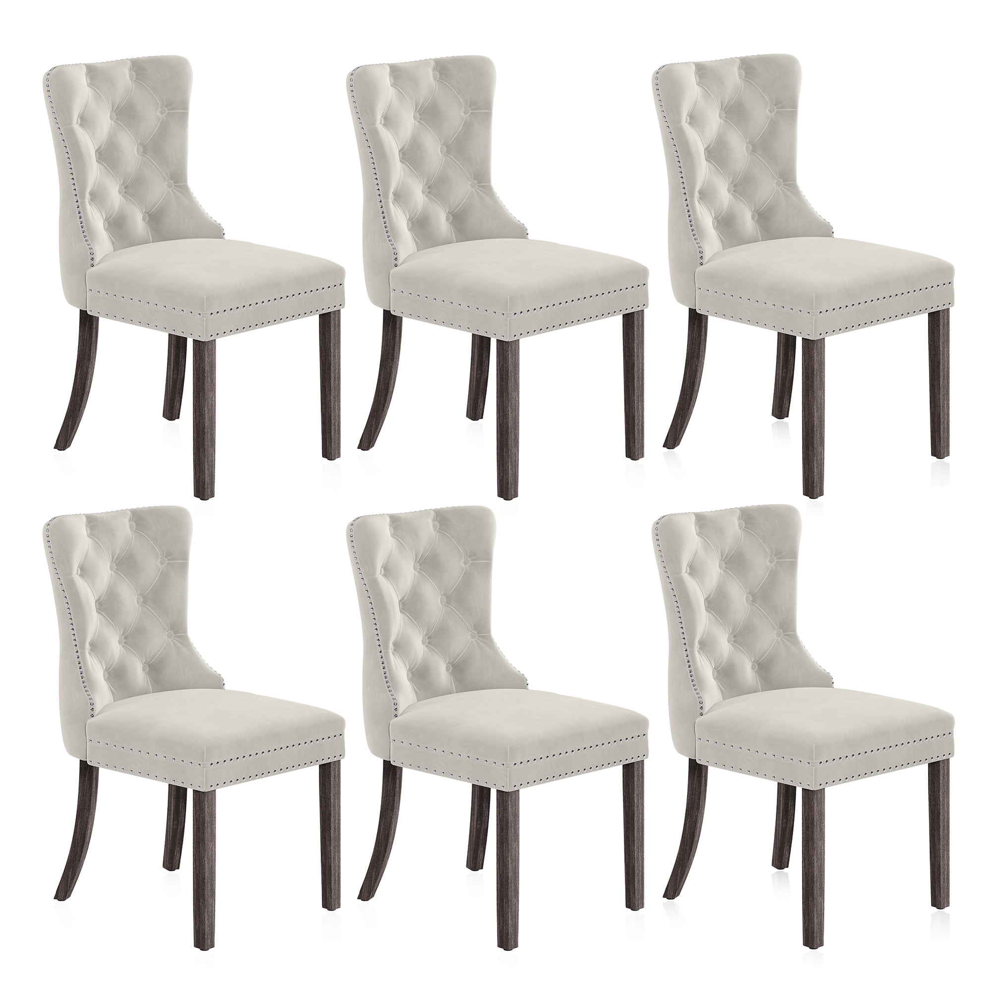 Beige Linen Upholstered Tufted Parsons Dining Side Chairs, Set of 6