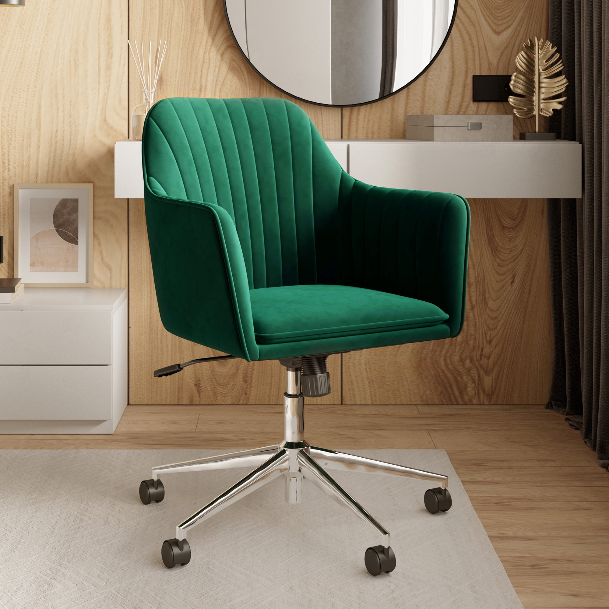 BELLEZE Upholstered Velvet Home Office Desk Chair with Swivel Wheels ...