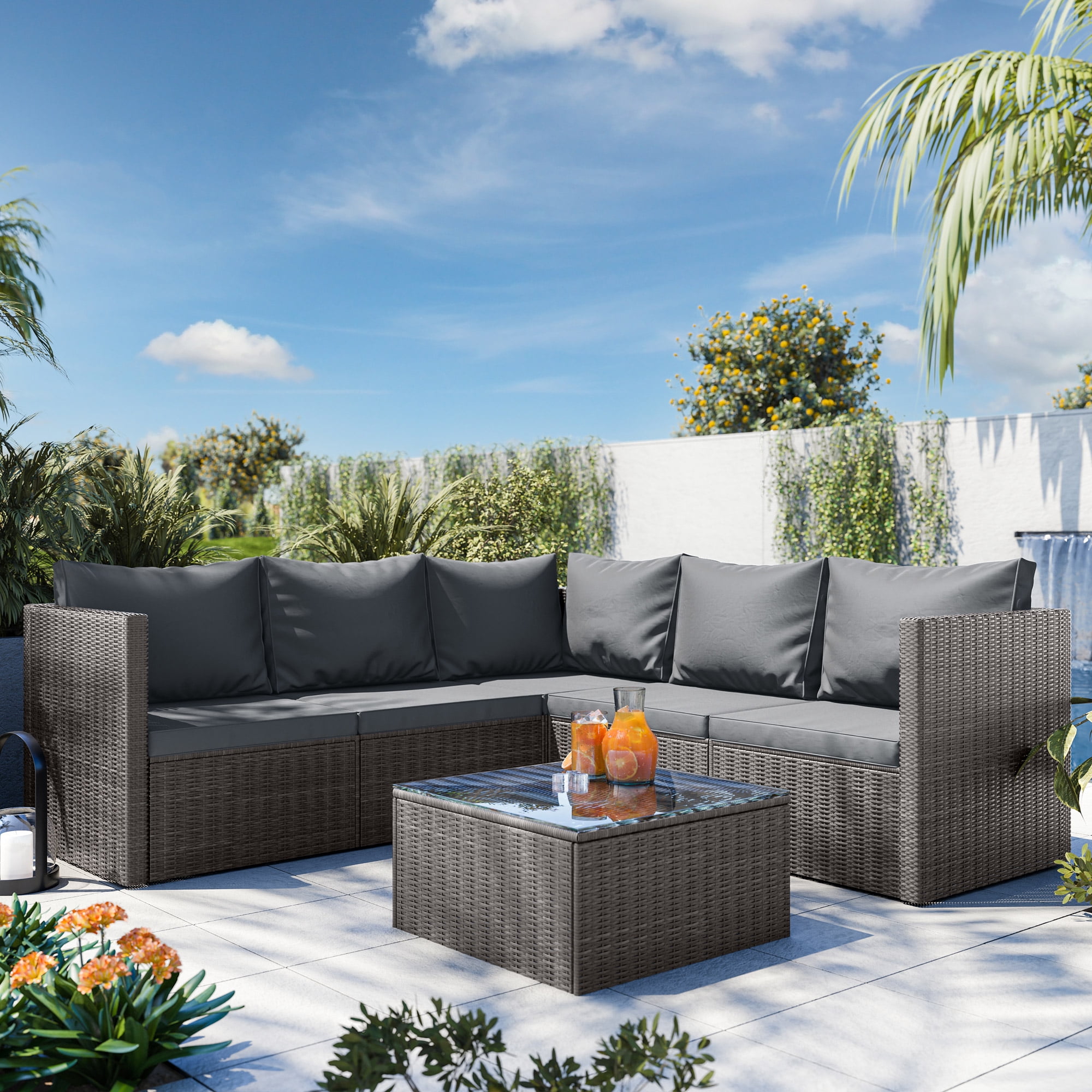 BELLEZE Vaira 6 Piece Patio Conversation Set Outdoor Rattan Sectional