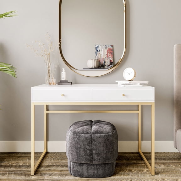 BELLEZE Vanity Table, Home Office Computer Desk - Bronte (White)