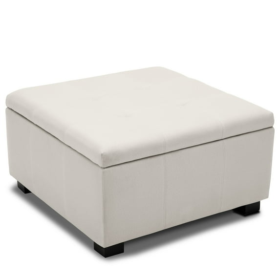 BELLEZE Vintage Style Storage Tufted Ottoman Foot Bench Squared Indoor Bedroom Living Room, White