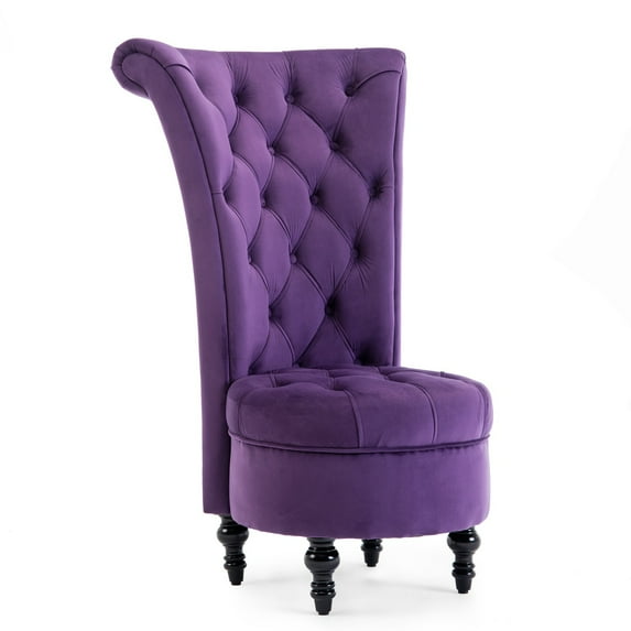 BELLEZE Vintage Upholstered Velvet Tufted High Back Armless Accent Chair w/ Solid Wooden Leg, Purple