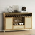 thumbnail image 1 of BELLEZE Wine Cabinet, 55" Rattan Wine Bar Cabinet with Wine Rack, Glass Holders and Drawer, Coffee Bar Cabinet for Dining Room, Living Room, Kitchen - Marcel (Camel), 1 of 7
