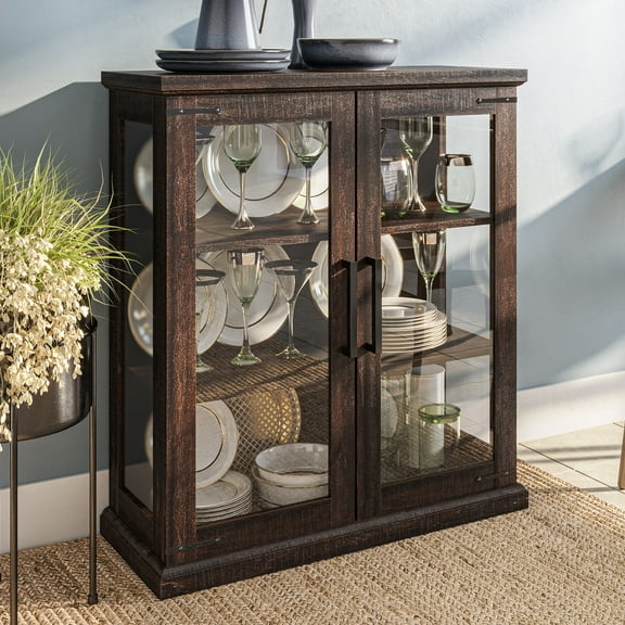 BELLEZE Storage Cabinet with Shelves and Glass Doors for Entryway, Living Room, Hallway, or Kitchen - Ashford (Espresso)