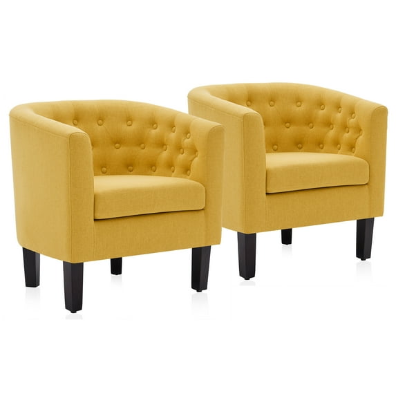 BELLEZE Yellow Accent Chairs for Living Room, Set of 2 Elegant Arm Chairs, Upholstered Tufted Barrel Chairs Club Chairs for Bedroom with Sturdy Legs and Linen Fabric - Berlinda (Yellow)