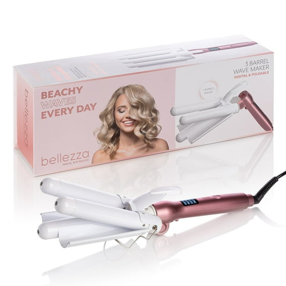 BELLEZZA - Digital and Foldable 1 in. Three Barrel Waver - White/Pink Rose