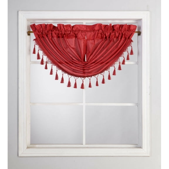 BELLISHED WINDOW MICROFIBER LINEN WATERFALL VALANCE 1 PC JK57 RED SOLID TOP CURTAIN KITCHEN ,NURSERY,BATHROOM ATTIC ,PORCHE SIZE 48" WIDE X 38" LENGTH ROD POCKET