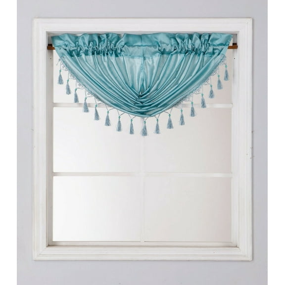 BELLISHED WINDOW SEMI SHEER WATERFALL VALANCE 1 PC JK57 LIGHT BLUE SOLID TOP CURTAIN KITCHEN ,NURSERY,BATHROOM ATTIC ,PORCHE SIZE 48" WIDE X 38" LENGTH ROD POCKET