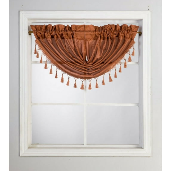 BELLISHED WINDOW SEMI SHEER WATERFALL VALANCE 1 PC JK57 ORANGE SOLID TOP CURTAIN KITCHEN ,NURSERY,BATHROOM ATTIC ,PORCHE SIZE 48" WIDE X 38" LENGTH ROD POCKET