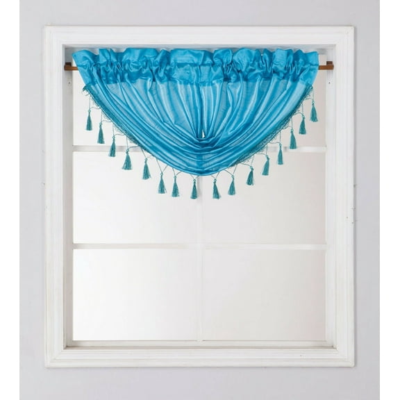BELLISHED WINDOW SEMI SHEER WATERFALL VALANCE 1 PC JK57 TURQUOISE SOLID TOP CURTAIN KITCHEN ,NURSERY,BATHROOM ATTIC ,PORCHE SIZE 48" WIDE X 38" LENGTH ROD POCKET