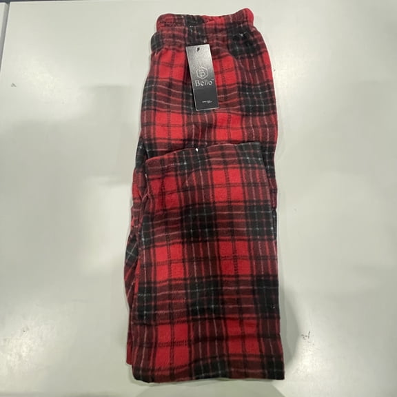 BELLO WOMEN'S EXTRA SOFT FLEECE PAJAMAS PANTS SIZE: WOMEN M - BLACK/WHITE PLAID