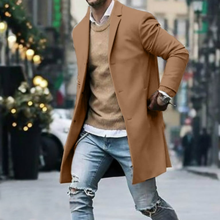 Black Trench Coat Men Winter Suits Jacket Double Breasted Tweed Wool Blend  Thick Groom Blazer Custom Made Long Overcoat Outfit