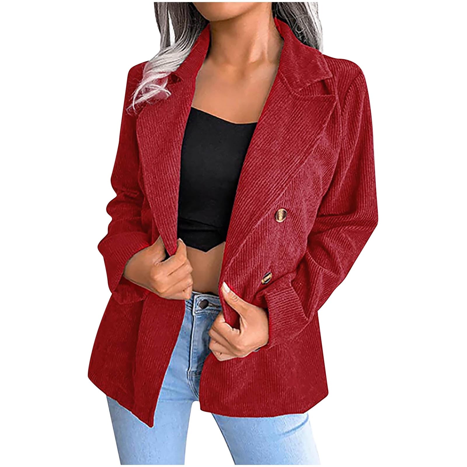 BELLZELY Blazers for Women Plus Size Clearance Women Classic Solid Color Corduroy Long Sleeves Button Casual Blazer Jacket Tops Coat