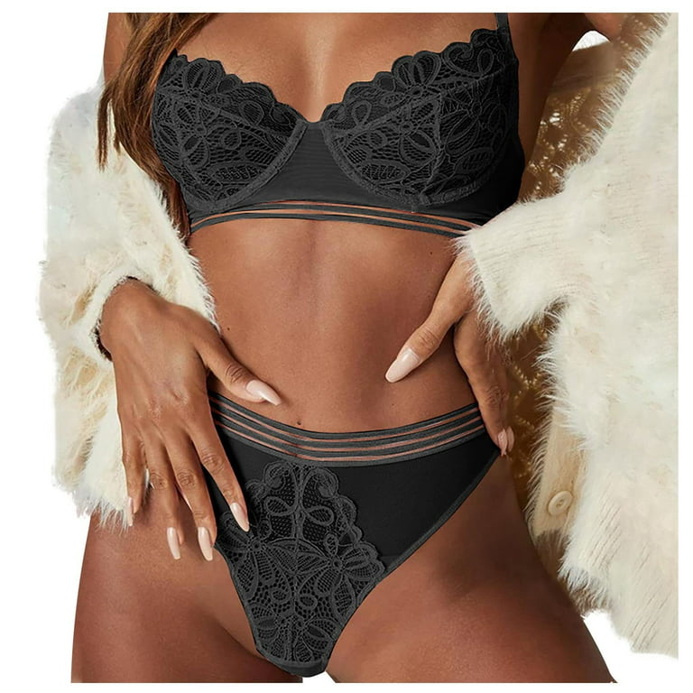 BELLZELY Bras for Women Plus Size Clearance Women Cute Lingerie Set Women  Cute Lace Lingerie Set Strappy Bra and Panty Set Two Piece Babydoll Crotchless  Lingerie 