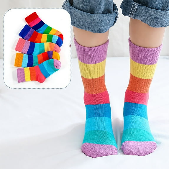 BELLZELY Clearance 5Pairs Kids Socks Cute Print Children Middle Tube Socks Breathability Warm Socks