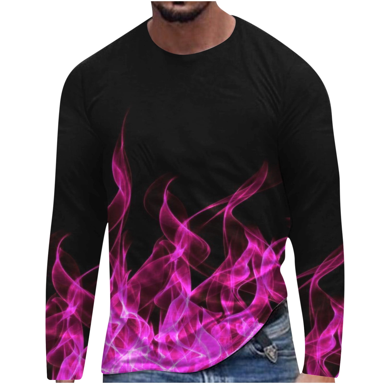 BELLZELY Mens Shirts Long Sleeve Clearance New Fashion Flame