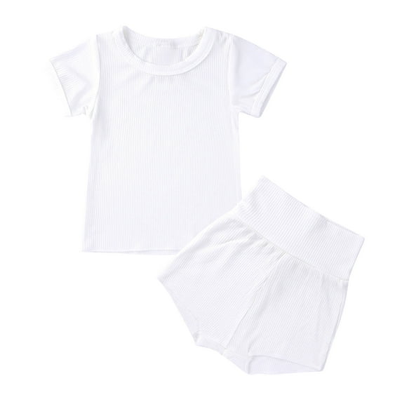 BELLZELY Toddler Girl Clothes Toddler Kids Baby Boys Girls Fashion Cute Solid Color Short Sleeve High Waist Shorts Cotton Casual Suit