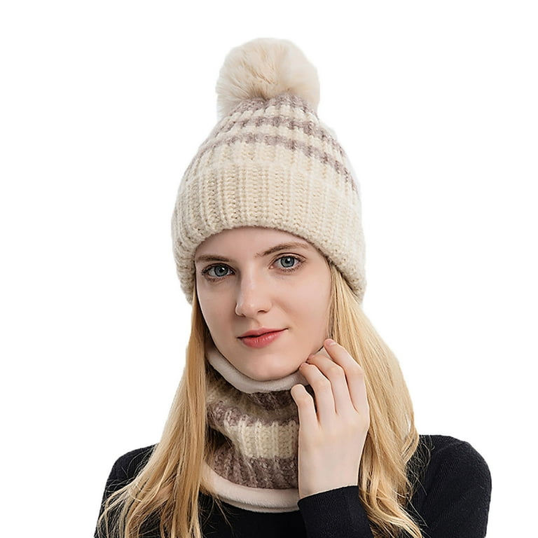 BELLZELY Winter Hats For Women Clearance Women s Fall And Winter Pullover Cap Wool Ball Outdoor Thickened Plush Cold Insulation Solid Color