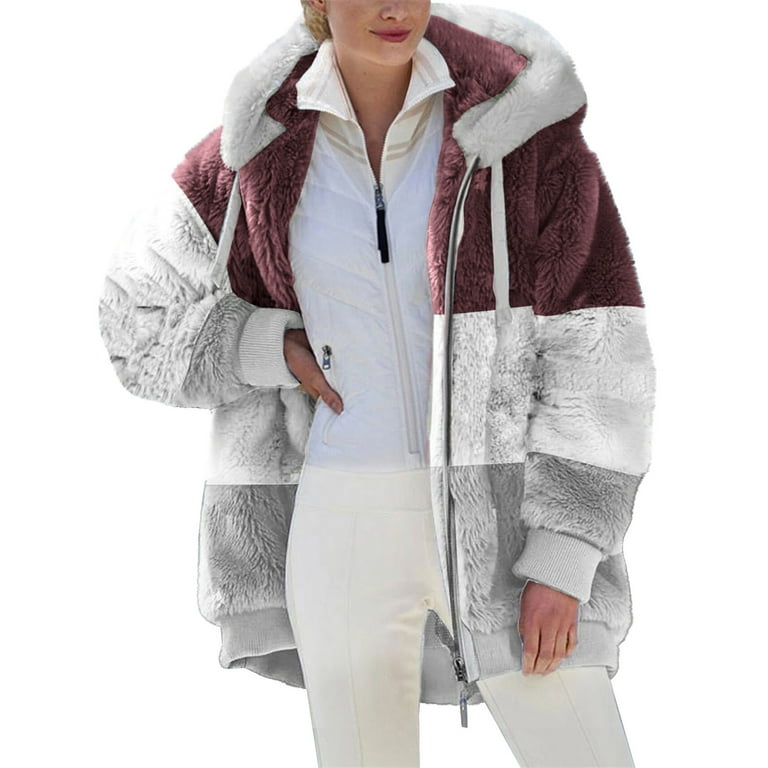 BELLZELY Women Coats Winter Clearance Trendy Womens Warm Faux Coat Jacket  Winter Zipper Long Sleeve Outerwear 