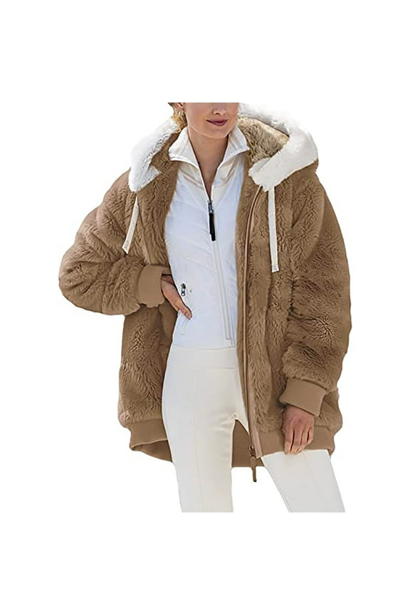 Women Coats Winter Women Plus Size Winter Warm Loose Plush Zip Hooded Jacket Coat