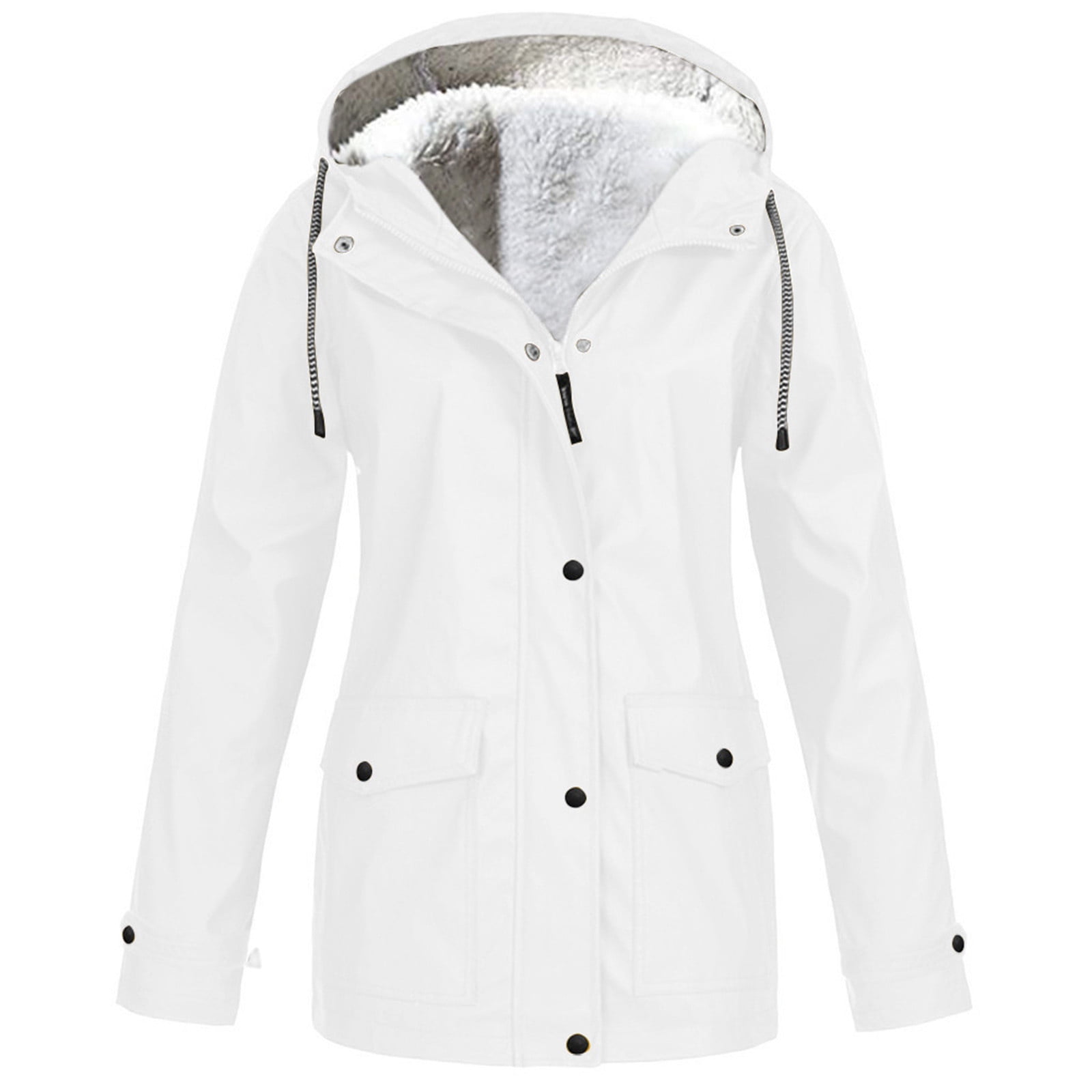 BELLZELY Women Coats Winter Clearance Women s Solid Rain Jacket Outdoor Jackets Waterproof Hooded Raincoat Windproof