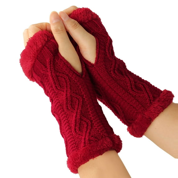 BELLZELY Women Gloves for Cold Weather Women Winter Wrist Arm Warmer Solid Knitted Short Fingerless Gloves Mitten