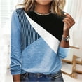 thumbnail image 1 of BELLZELY Women's Tops Long Sleeve for Winter Women's Fashion Casual Round-Neck Stitching Contrast Color Long Sleeve T-shirt Blouse, 1 of 1