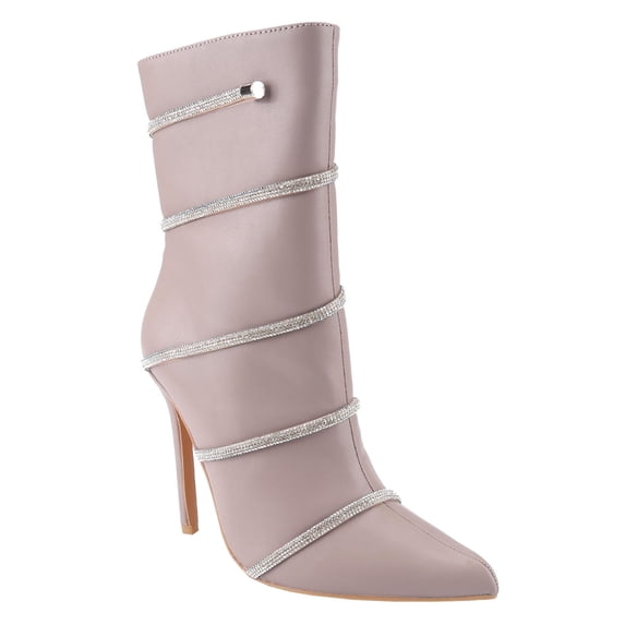BELOVELY【SHARPE-14】 Women's Stiletto Ankle Boots Sexy Pointed Toe Crystal Straps Embellished Booties Slip-on High Heels Boots Girl Footwear Shoe Walking Shoes Bota 2 Inch Knee Bridal