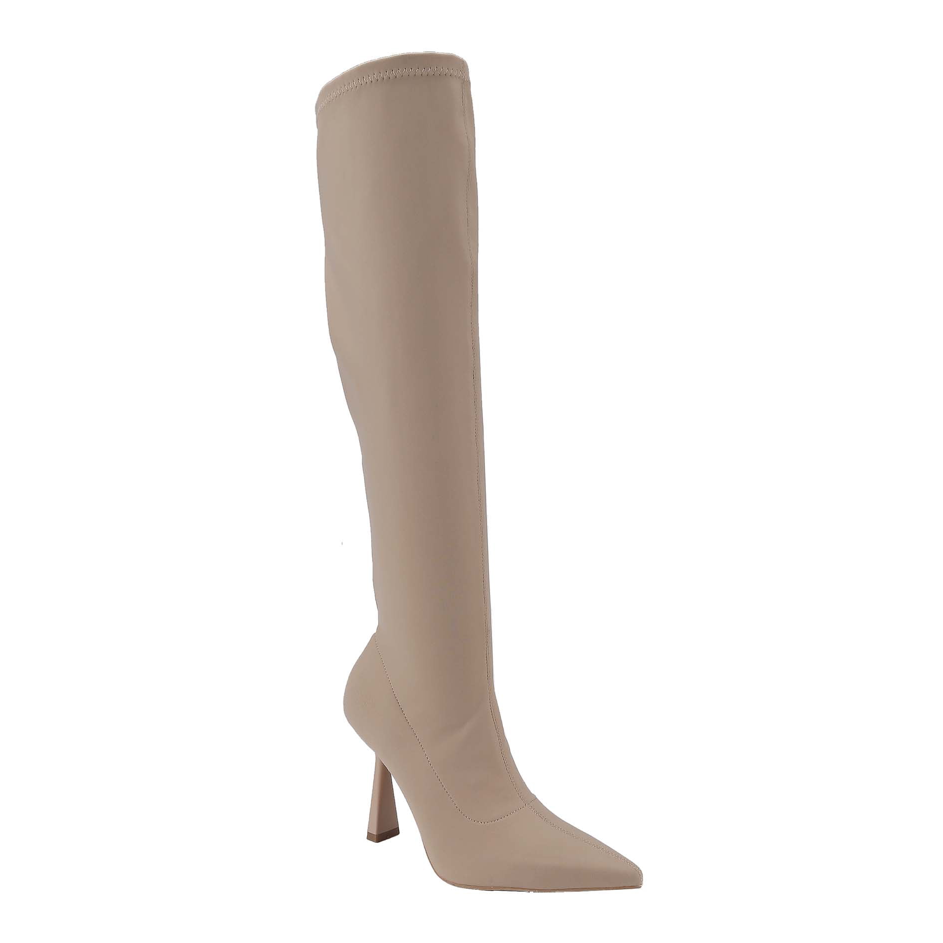 Taupe Faux Suede Low Stiletto Heel Slouchy Boots | Lime Lush  Taupe Over The Knee Pointy Toe Stiletto Heel Boots display picture 1