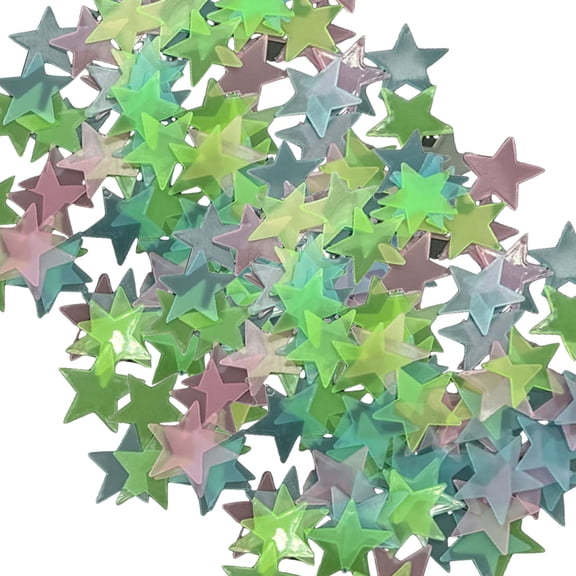 BELOWSYALER 100Pcs Bright Glow In Dark 3D Star Wall Sticker Glowing Decal for Home Kids Room Ceiling Decors and Party Use