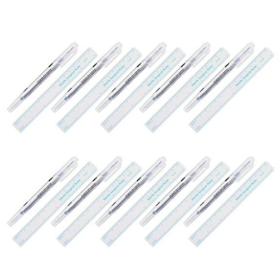 BELOWSYALER 10Pcs Double Tip Microblading Marker Pen with Paper Ruler, Waterproof Skin Marker Makeup Positioning Marker for Eyebrow