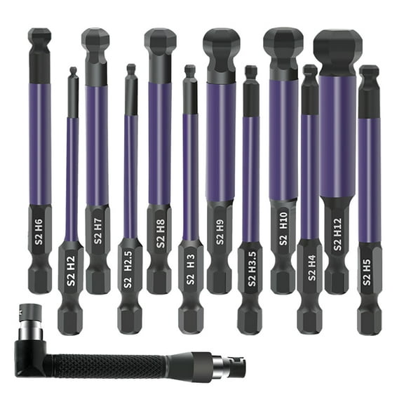 BELOWSYALER 13Pcs Ball End End Screw Driver Bit Set 1/4inch Screw Driver Bit Repairing Tool Accessory