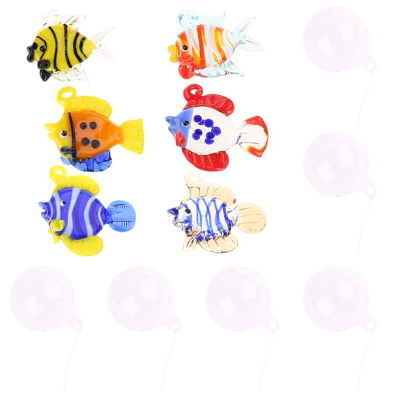 BELOWSYALER Assorted Glass Fish Bubble Hanging Accent Set of 6 Aquarium Float Decoration Aquarium Charm Pendants for Decors