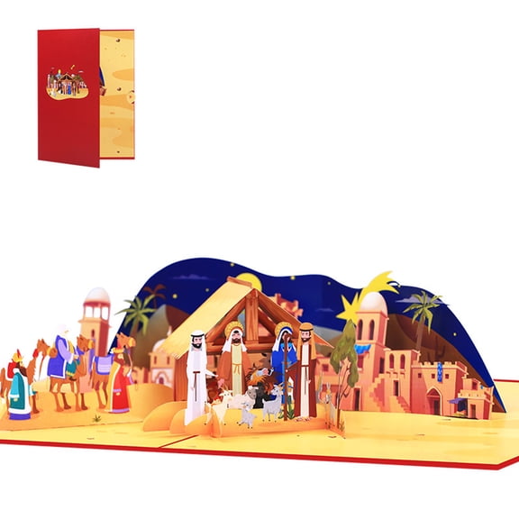 BELOWSYALER Elegant Christmas Houses Scene 3D Greeting Card Handmade Festival Gifts Postcard with Envelope Practical Party Supplies