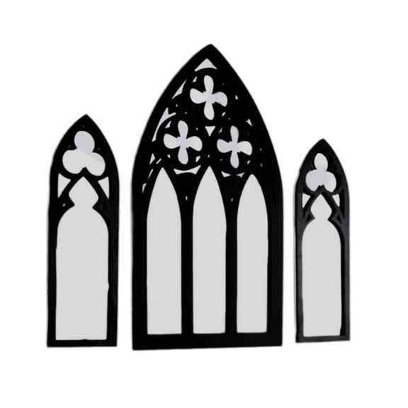 BELOWSYALER Elegant Vintage Cathedral Window Styles Arched Frame Wall Hanging Mirrored Set of 3 for Living Room and Bedroom Decors