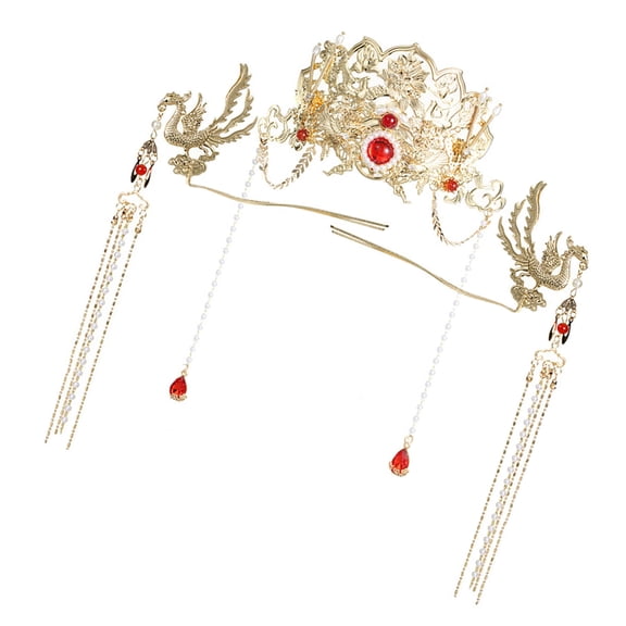 BELOWSYALER Handmade Phoenixes Crowns Headpiece for Bride Featuring Exquisite Tassels for Traditional Chinese Weddings
