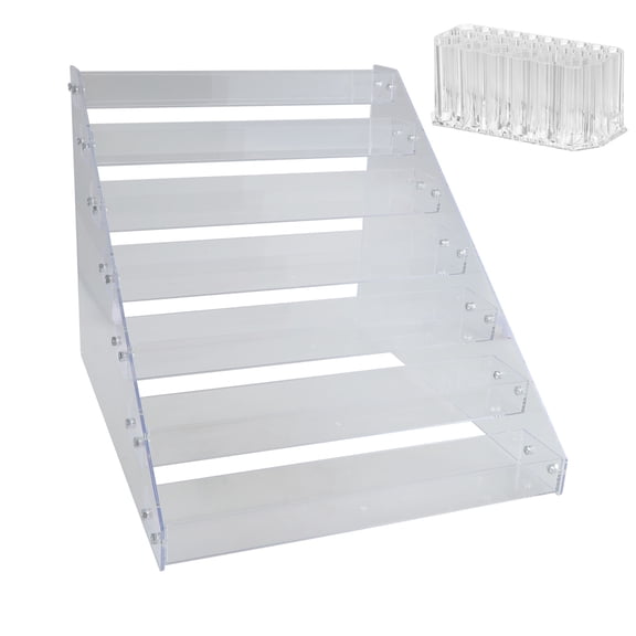 BELOWSYALER Multilayered Paint Bottle Display Holder Craft Paint Organization Rack Acrylic Stand with Brush Compartment Clear