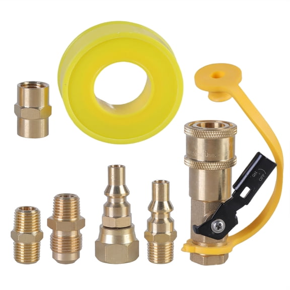 BELOWSYALER Pack of 7 Multifuntional Propanes Grilling Connectors with Seal Tape Propanes Conversion Fitting Brass Texture for BBQ