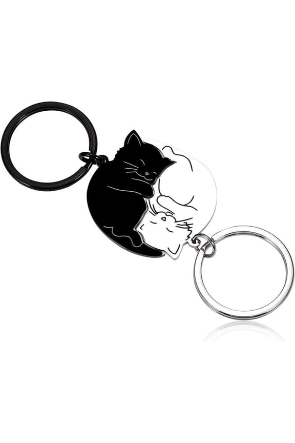 Sturdy Stainless Steel Accessory Present for Couples Cat Keyring Set for Boyfriend Girlfriend Anniversary
