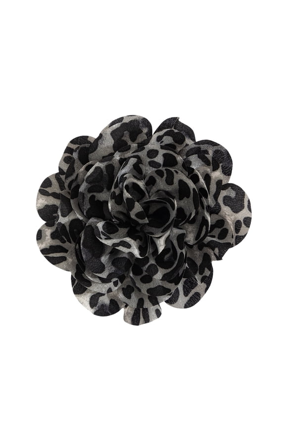 Stylish Leopard Pattern Floral Duckbill Clip Brooch Fabric Flower Lapel Pin Handmade Clothing Accessory for Trendy Women