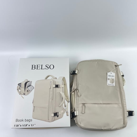BELSO Book bags,Men's and women's travel backpacks, 17 inch laptop backpacks with USB ports, carry on bags approved by airlines, large work, business, sports backpacks, leisure day bags (white)
