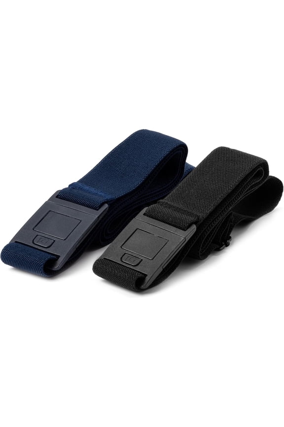 Women's Adjustable No Show Elastic Belt with Flat Buckle, Black/Denim, 2-Pack