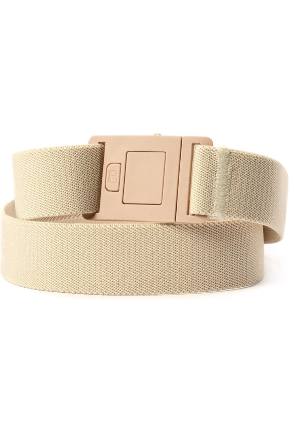 No Show Elastic Belts for Women, Adjustable Elastic Belt with a Flat Belt Buckle, Sand