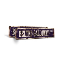 BELTED GALLOWAY Vintage Style Rustic Street Sign – (2 Pack) Belties Beef Cattle Farm Farmer Retro Decorative Wall Sign for Home, Bar, Garage, or Outdoor Use | 4" X 18" Plastic Road Sign